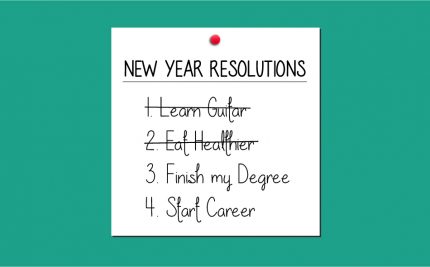 New year's checklist for learning guitar, eat healthier, finish my degree and start career
