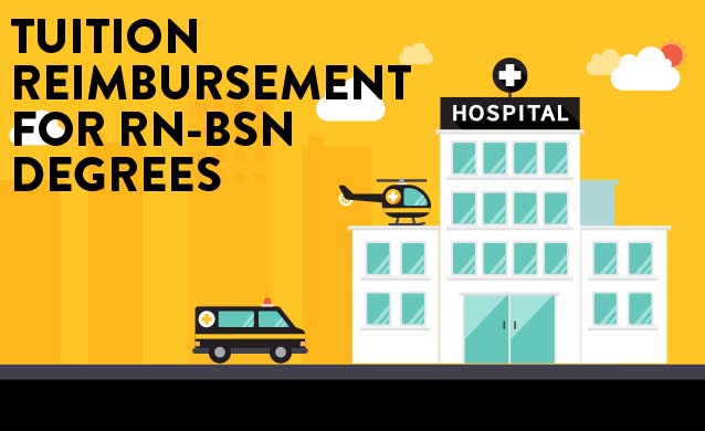 vector art of a hospital with an ambulance and helicopter for the tuition reimbursement for the RN-BSN degree