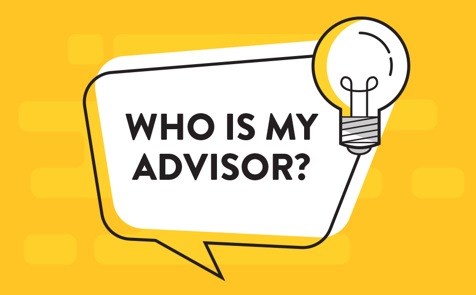 vector art of a chat bubble and lightbulb that says Who is My Advisor