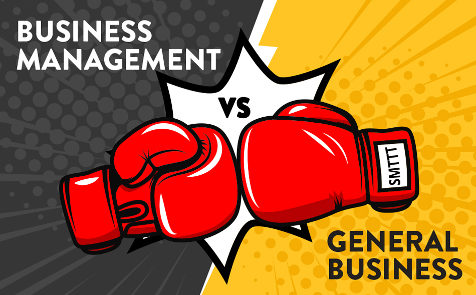 vector art of boxing gloves for the management vs general business degree