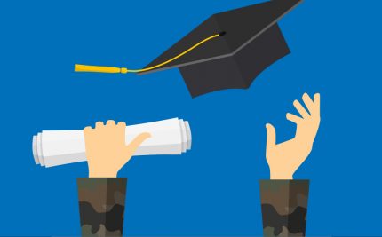 vector art of camouflaged cap and gown with diploma