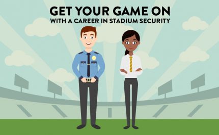 vector art of a security guard and a business professional standing on a field in a stadium
