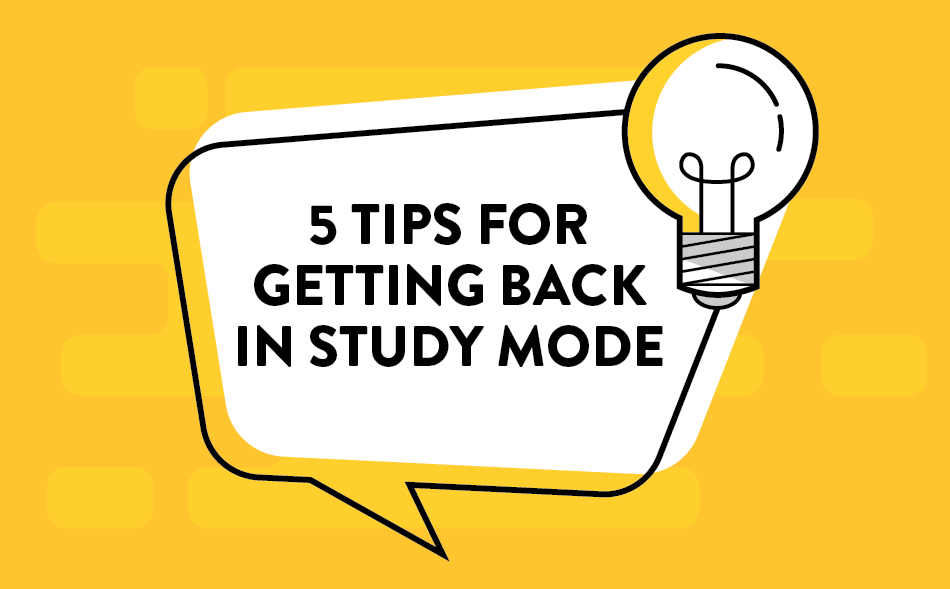 vector art of a speech bubble and light bulb offering tips for getting back in study mode