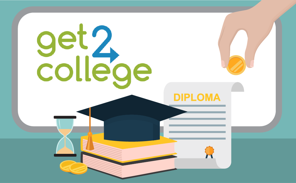 vector art of a diploma, books and graduation cap for the Get2College blog