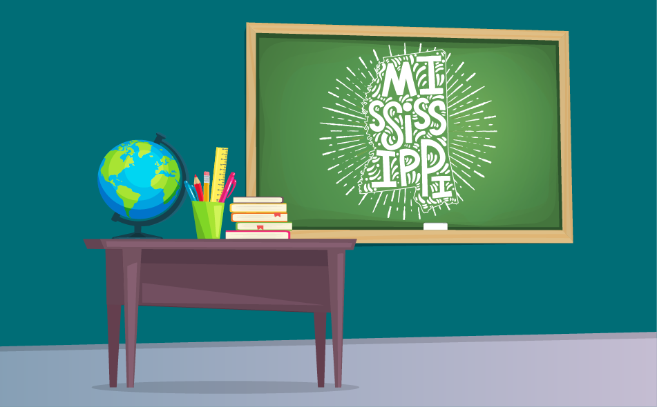 vector art of a chalk board with a drawing of Mississippi for the Mississippi Teaching License blog