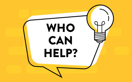college assistance blog image a speech bubble asking who can help? with a lightbulb