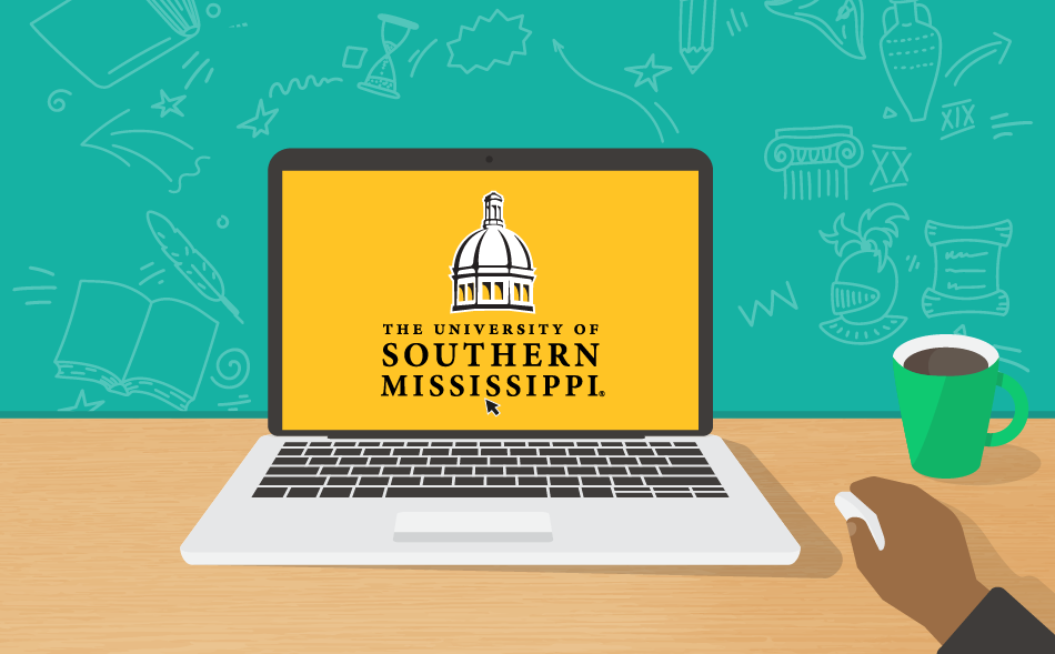 vector art of a laptop with The University of Southern Mississippi logo
