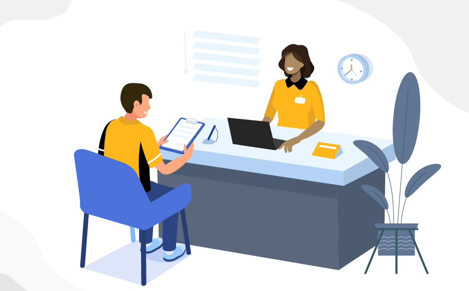 vector art of a student in a meeting with a career services specialist