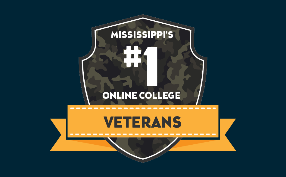Vector art of a camouflage badge for the #1 online undergrad college for veterans blog