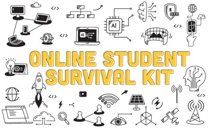 vector image of tech icons with text online student survival kit